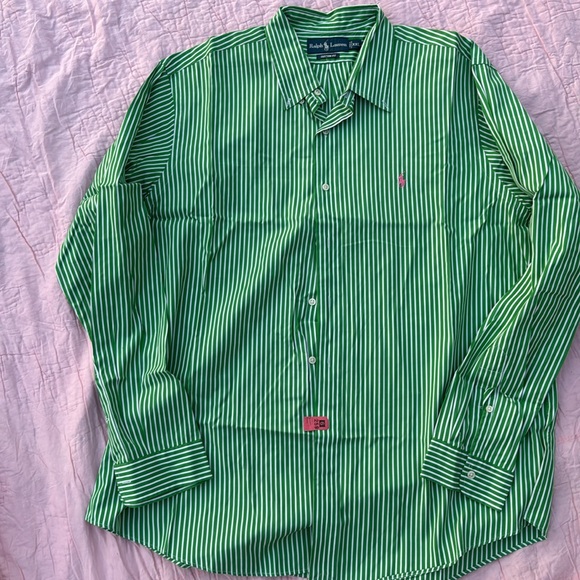 Ralph Lauren custom fit men’s XXL long sleeve green white striped with pink - Picture 6 of 7